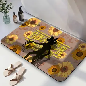 1PC,2D Stranger Things Demogorgon Silhouette Non-Slip Diatomaceous Earth Bath Mat Quick-Drying Absorbent Bathroom Floor Mat with Sunflower Butterfly Pattern Home Decor for Shower Tub Entryway