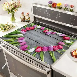 Soft Electromagnetic Stove Panel Protector Pad, Heart Flower Pattern Wood Grain Design, Scratch Resistant, Easy to Clean, Durable, Multi-Purpose Kitchen Cover