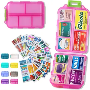 DIY Travel Pill Organizer Box with 161 Labels, 10 Compartment Small Pill Case Medicine Kit, Portable Pocket Purse Pharmacy, Daily Weekly Vitamin Supplement Medication Holder,Sealed, Waterproof, Moisture-proof, and Dust-proof,home essentials,Holiday Gifts