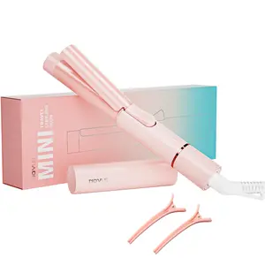 NOVUS Mini Curling Iron for Short Hair,Travel Curling Iron,Ceramic Small Curling Wand,Barrel Hair Curling Iron 1 Inch Heat-Up Fast,Pink Portable Hair Curler Silicone Daily Comfort