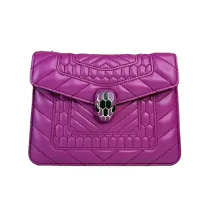Pre-owned Bvlgari Leather Crossbody Bags Serpent Forever Square Crossbody Bag Quilted Purple with Snake Buckle Closure