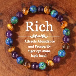 Rich Bracelet Attracts Abundance And Prosperity Tiger Eye Stone Lapis Lazuli Natural Healing Crystal Gorgeous Stone Gemstone Jewelry Energy Love Girlfriend Boyfriend Souvenir Valentine Anniversary New Year Christmas Halloween Birthday Gift