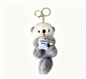 Cute Otter Fuzzy Keychain Pendant & Bag Accessories, Animal Lover Gift Idea, Perfect for Bags & Backpacks, Unique Design for Daily Use