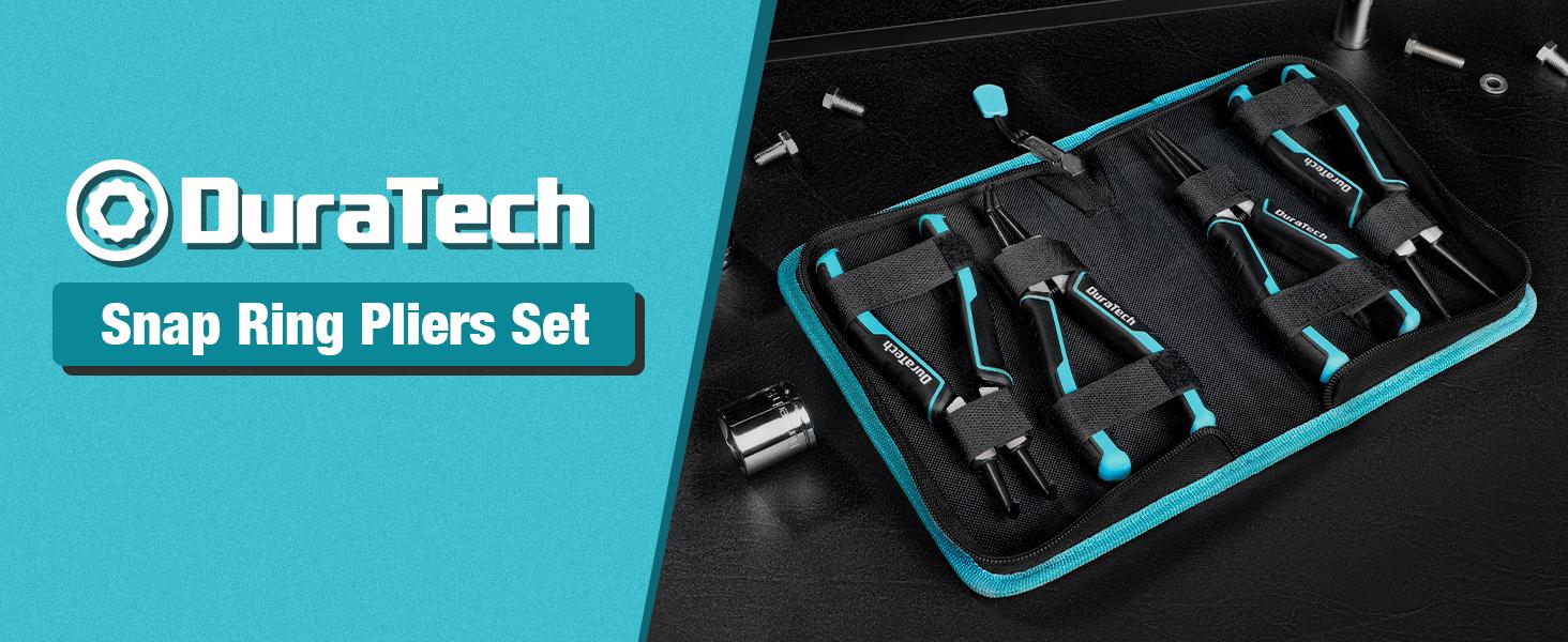 #backtoschool DuraTech 4 PCS Snap Ring Pliers Set, 7 Inch Heavy Duty Internal & External Circlip Pliers Kit with Straight/Bent Jaw, Premium CRV Steel, Precision Spring Loaded C Clip Pliers with Storage Pouch #backtoschool DuraTech 4 PCS Snap Ring Pliers Set, 7 Inch Heavy Duty Internal & External Circlip Pliers Kit with Straight/Bent Jaw, Premium CRV Steel, Precision Spring Loaded C Clip Pliers with Storage Pouch