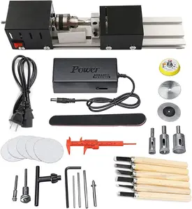 YWY Mini Lathe Machine Tool DIY Woodworking Wood lathe Milling machine Grinding Polishing Beads Tool Set, 2.76 x 6.3inch, 12-24V 96W,7 Speeds