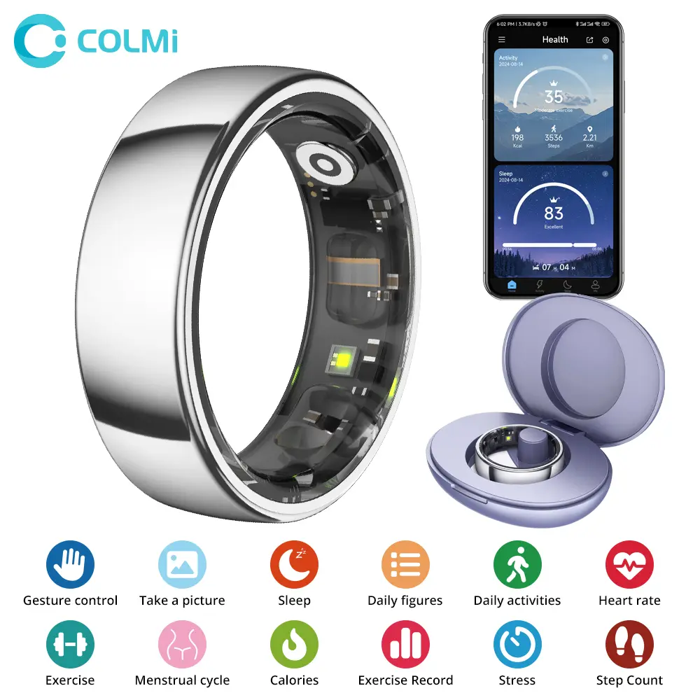 COLMI Ring 2 Pro Titanium Alloy Appearance Thinner and Lighter AI Health Smart Ring, No Subscription Fees, 500mAh Long Charging Case Battery, Heart Rate & Sleep Tracking for Smartphone Smart Wearable (Black/Gold/Silver),sohochic