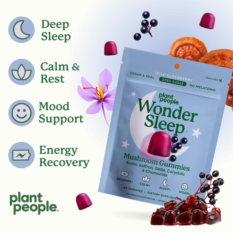 WonderSleep Mushroom Gummies by Plant People - Sugar Free, Melatonin Free, All Natural Sleep Gummy Supplement Healthcare Dietary