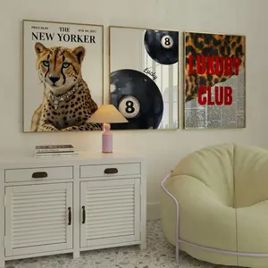 Set of 3 prints Leopard wall art the new yorker poster red fashion wall art billard ball poster lucky you print luxury club girly poster