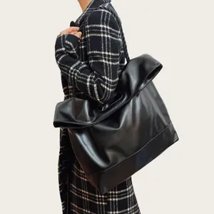 Large-Capacity Minimalist Solid-Color Multi-Functional PU Leather Bag, Crossbody Bag, Handbag, Shoulder Bag, Laptop Bag Toffee Laptop Tote Bag