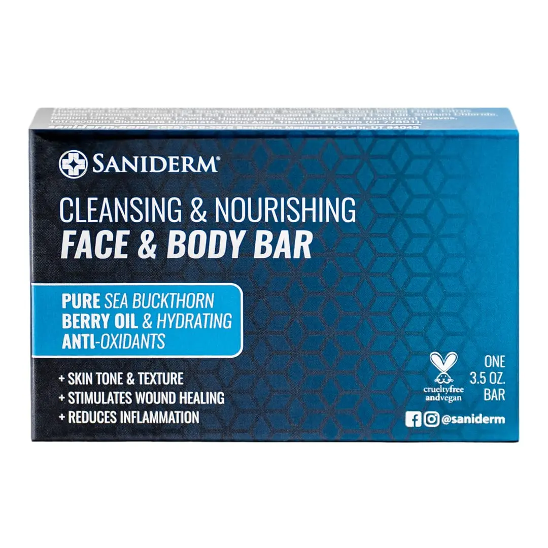 Saniderm Face & Body Bar, Cleansing Soap with Citrus Scent (1 Bar) – Hydrates and Heals Tattoos With Nourishing Sea Buckthorn Oil + Omega 7