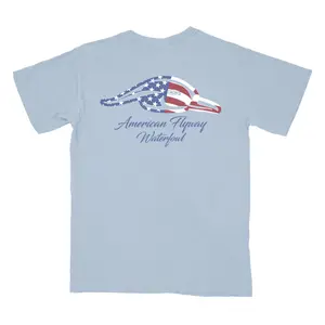 American Flyway Waterfowl Classic Graphic Men's T-Shirt - Relaxed Fit, Round Neck, Stars and Stripes, Light Blue Cotton, Sports & Outdoor Top, Gifts for Him