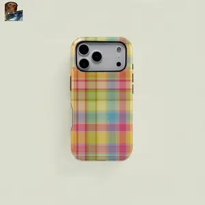 MagSafe iPhone Case Glossy Colorful Plaid Pattern Retro Square Phone Case, Candy Color Print, Durable Two-In-One Protection, Fits iPhone 17-12 Pro, Compatible with iPhone 17 promax