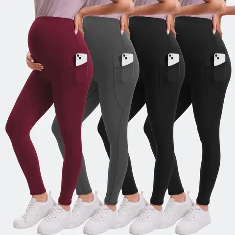 Women’s Maternity Leggings (4-Pack) - High Waist, Over The Belly, With Pockets, Maternity Clothing For Workout Yoga Activewear, High Waist Leggings