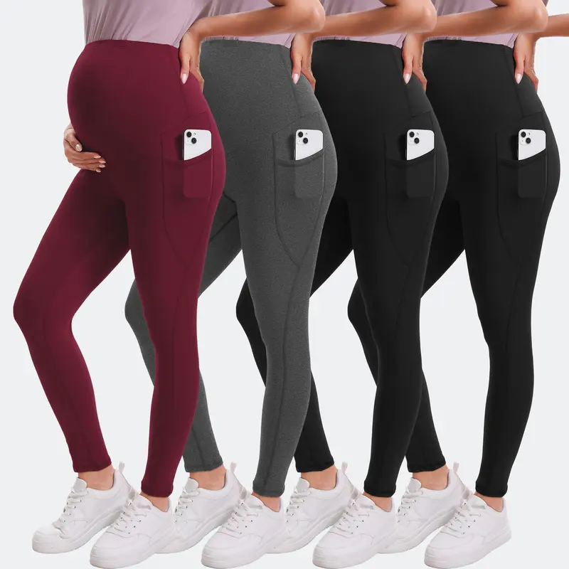 Women’s Maternity Leggings (4-Pack) - High Waist, Over The Belly, With Pockets, Maternity Clothing For Workout Yoga Activewear, High Waist Leggings
