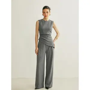 Sleeveless Asymmetric Top & Pleated Pants Set