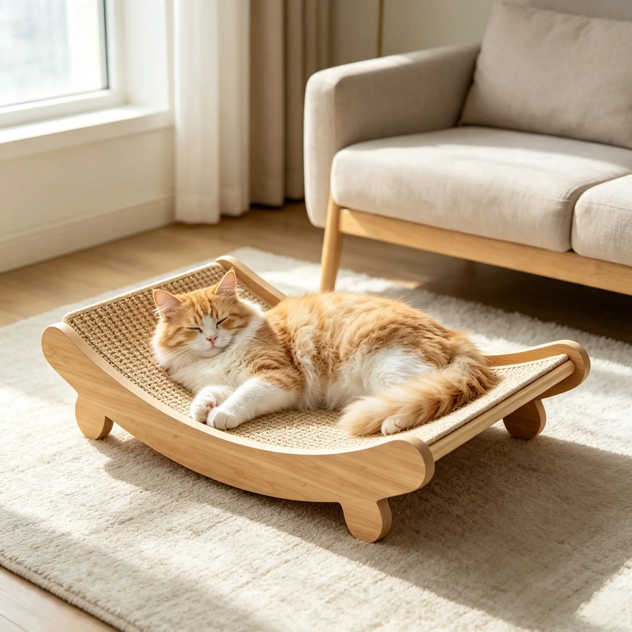Cat Lounger Chair Wear-Resistant Sisal Cat Scratching Board, Ergonomic Curved Design Conforms to a Cat Body Shape Comfortable Cat Bed, Multi-Functional Cats Scratching Bed for Indoor Cat Play And Sleep