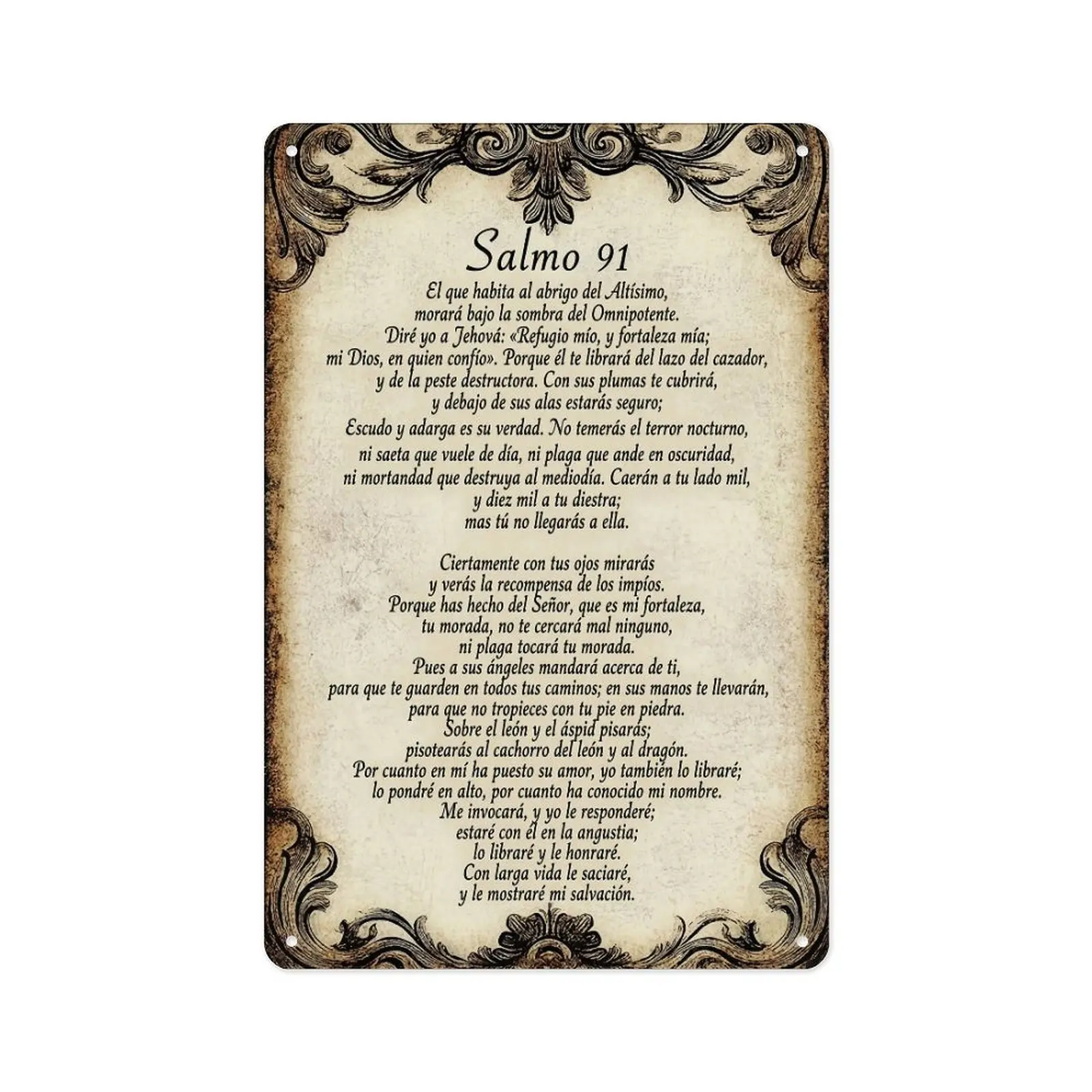 8x12 in Rustic Salmo 91 Aluminum Metal Sign - Spanish-Style Christianity Decorative Plaque, Vintage Text Spiritual Element Christian Indoor Home Wall Art