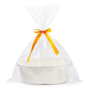 Small White Woven Basket with Gift Bags and Ribbons for Fathers Day Gift and Storage - 12"X 8" X 5" with Handles Organiser Christmas