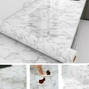 Roll 1[23.62 * 393.70 in ] self-adhesive marble stickers-realistic marble texture, waterproof and oil-resistant finish for kitchen countertops, bathroom walls, furniture-ready-to-use home decor (classic style)
