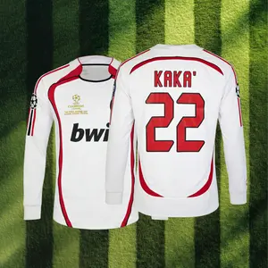 06 07  Away Retro Soccer Jersey KAKA 22# Fan Edition Long Sleeve Jersey White Red
