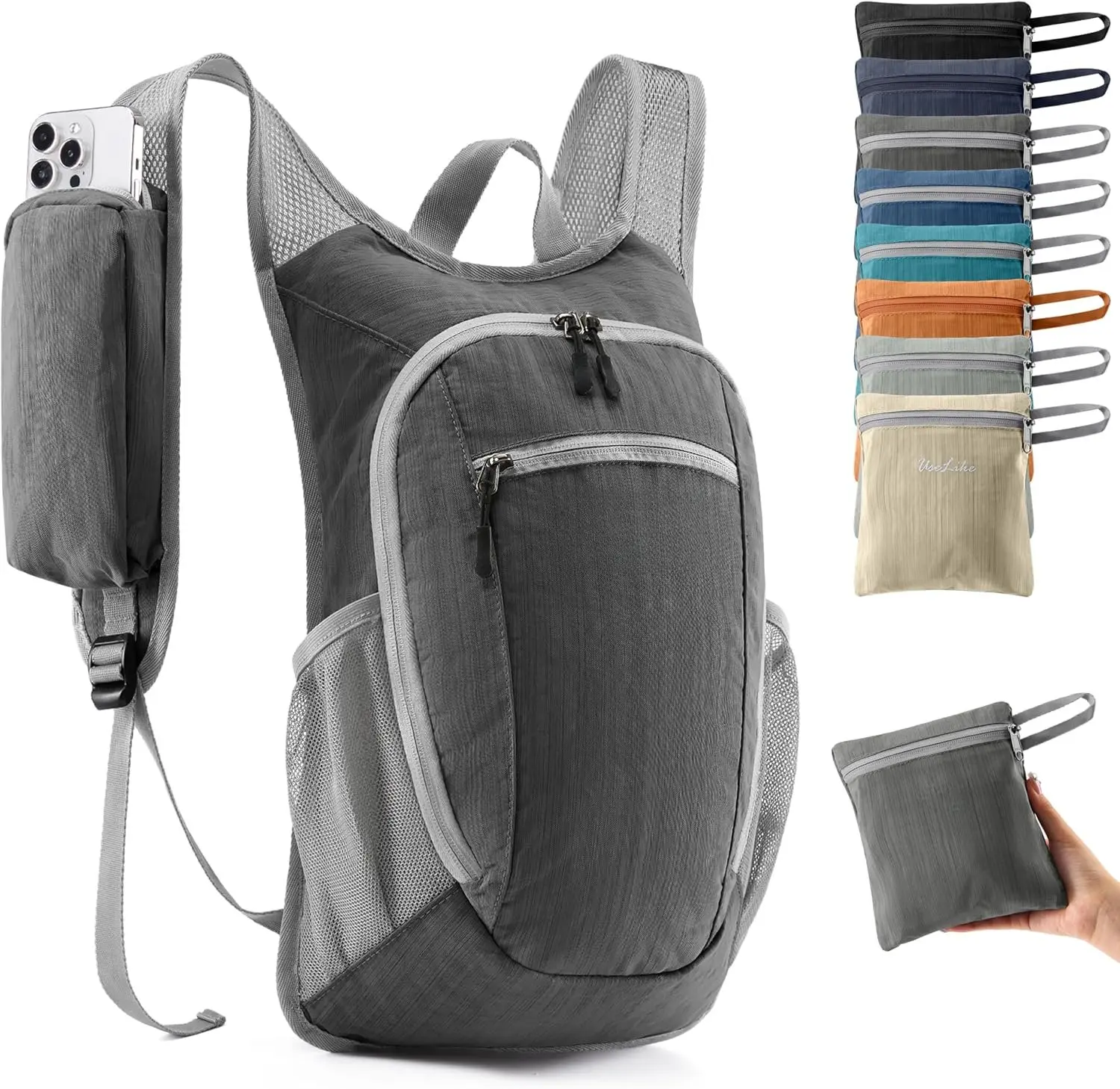 10L Small Hiking Backpack Travel Daypack Lightweight Packable  Pack for Women Men(Iron Grey)