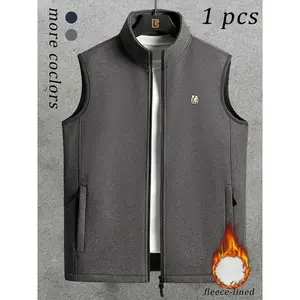 Men's Outdoor Fishing Hiking Vest Sleeveless Thermal Fleece Jacket, Casual Spring Autumn Sports Coat, Regular Fit Plain Design, Sleeveless Gilet