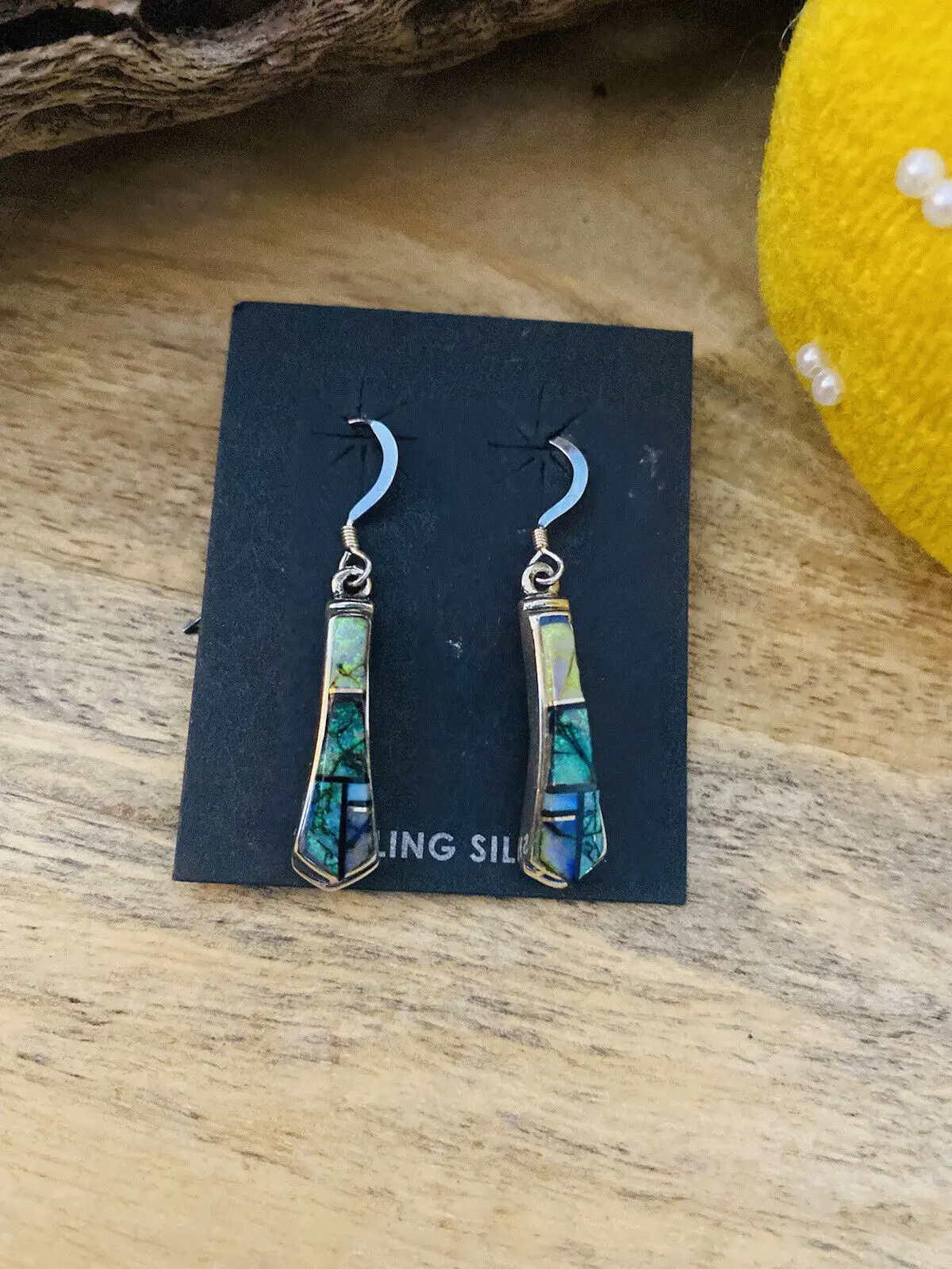 Handcrafted Natural Opal And Sterling Silver Inlay Dangle Earrings