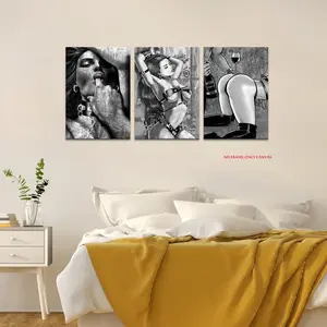 3-Piece Set, Black & White Sexy Bedroom Artistic Decorative Art Unisex Poster, Canvas Print Versatile Setting Bar, Hotel, Apartment Wall Decor Frameless