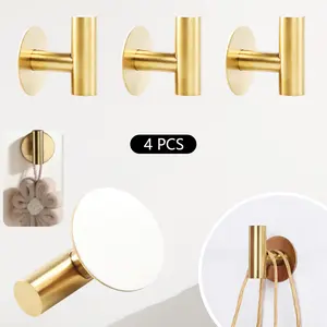 4pcs Towel Hooks Bathroom Coat Robe Wall Hook Stainless Steel Heavy Duty Door Hanger  Clothes Cabinet Closet Sponges Rack For Bathroom Bedroom Kitchen Hotel Pool - Easy to Install, Anti-Corrosion