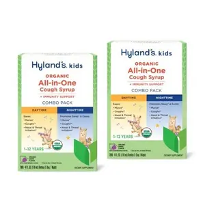 Hyland's Organic Kids All-in-One Cough Syrup Combo Plus Immune Support - Daytime and Nighttime 2 Pack