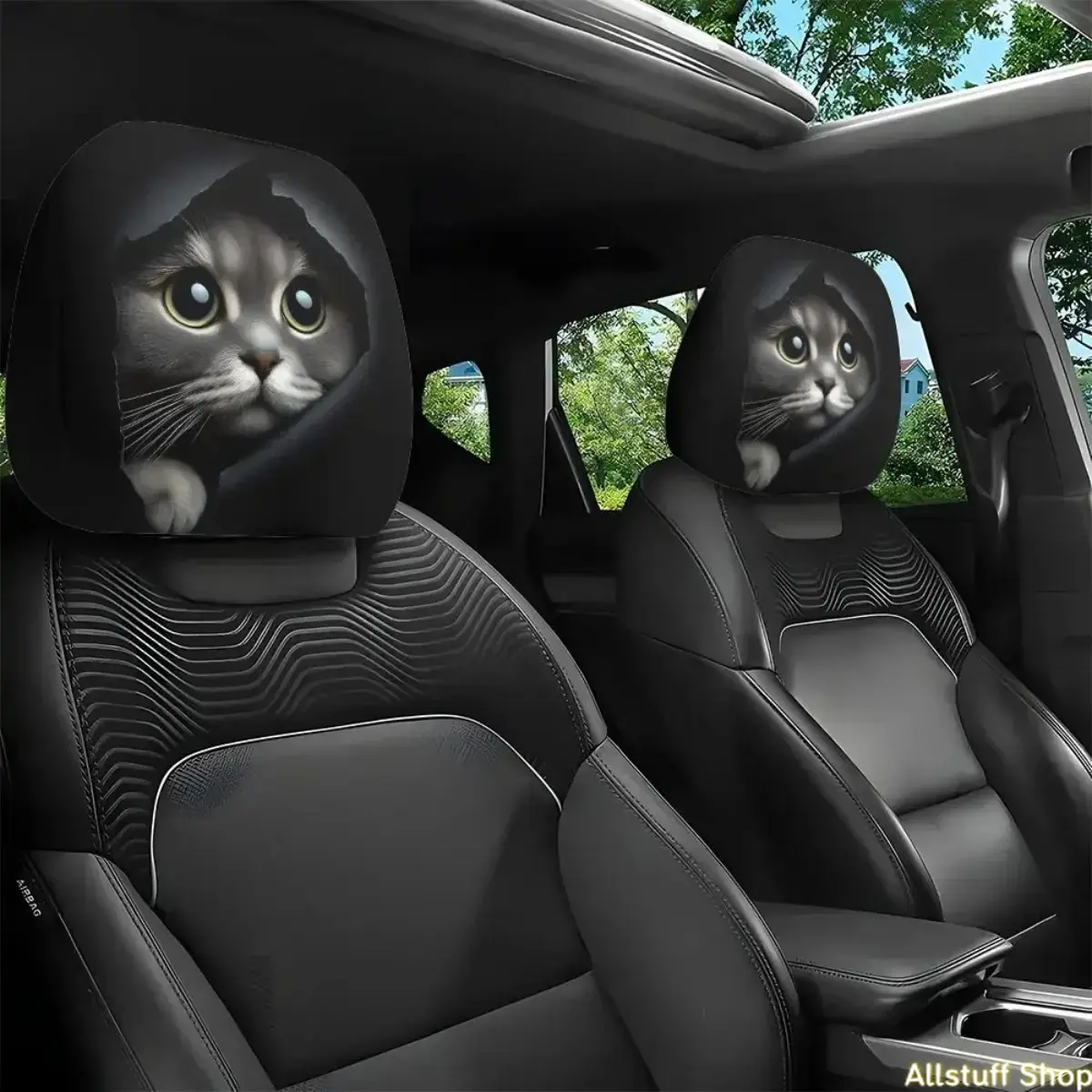 Car Headrest Covers 2-Pack, Cute Cat Print Washable Fabric Accessories for Women - Universal Fit & Headrest Support for Cars, SUVs, Trucks, Car Accessories tiktokshopbacktoschool