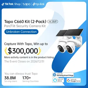TP-Link & Tapo C660 Kit(2-Pack) 4K Ultra HD Outdoor Pan/Tilt Security Camera with Solar Panel,VistaCam 360° Pan, 24/7 Time-Lapse Capture, Free Person/Vehicle Detection, SD/Cloud Storage, Works with Alexa & Google Home Connection Digital Monitoring Mount