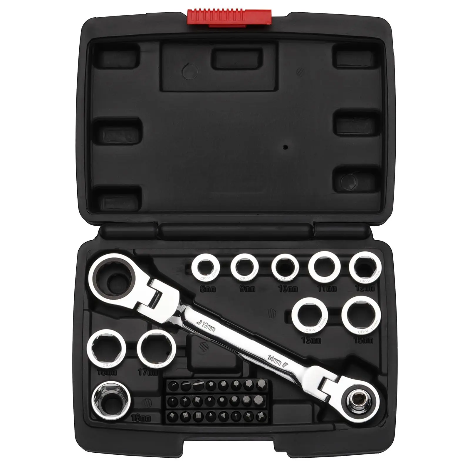 GJANSH 36PCS Flex Head Ratcheting Wrench Set, 72 Tooth Double Box End Wrench 8mm -19mm, 12-in-1 Wrench Set & 24-in-1 Screwdriver Set