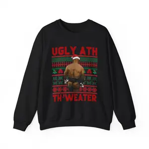 Ugly Ath Sweater, Merry Chrithmith, Mike Tyson Butt Viral, Ugly Ass Boxing, Fight Meme, Men Women Funny Ugly Christmas Sweater, Cotton Menswear Outfits Cute Sweatshirt Tops Festive