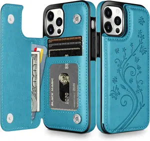 Wallet Case Compatible with iPhone 12 Pro MAX Case 5G 6.7-inch Slim Protective with Credit Card Slot Holder Flip Folio Soft PU Leather Magnetic Closure Cover, Butterfly Blue