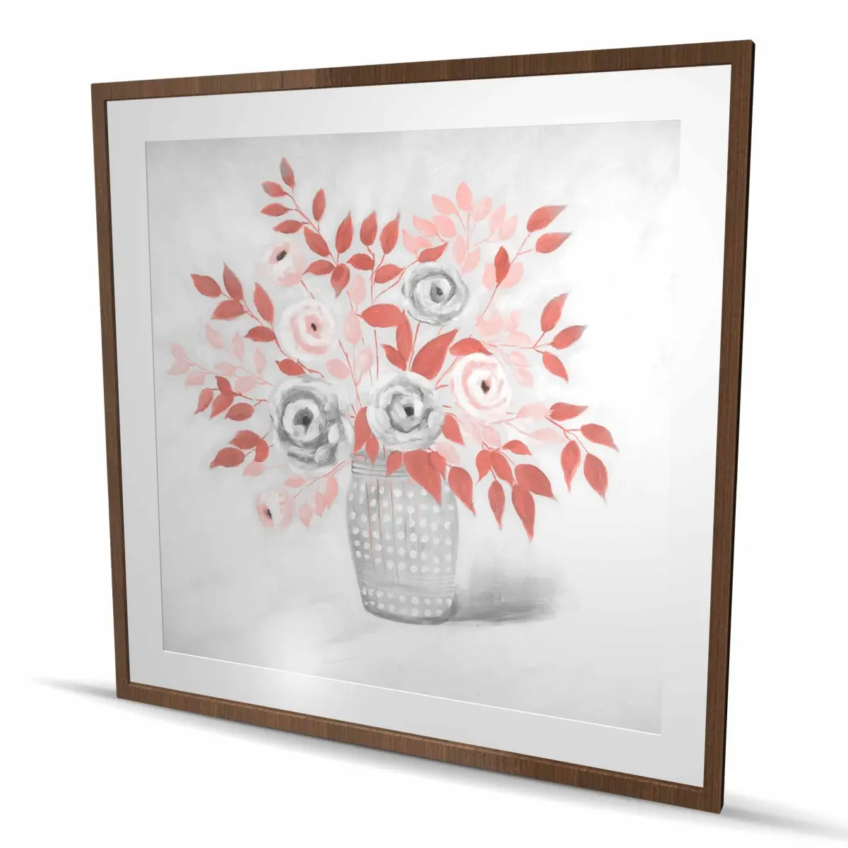 Begin Home Decor C1FM4848W8GTO0 48 x 48 in. Coral Flower Illustration - Framed Matted Print Wall Art - Home Decor