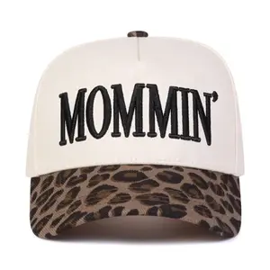 MOMMIN' Embroidered Mom Hat Leopard Print Baseball Cap for Women – Adjustable Mom Life Hat, Trendy Leopard Patchwork Dad Hat for Travel, Beach, Vacation