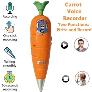 Zootopia Carrot Portable Audio Recorder Pen & 3D Stand | Judy Nick Cosplay Props Children Stationery | 60s 2-in-1 Multifunctional Recorder Pen