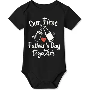 Baby Boy Girl Our First Father's Day Together Cotton Onesie Short Sleeve Happy Father Day Outfit 0-24 Months