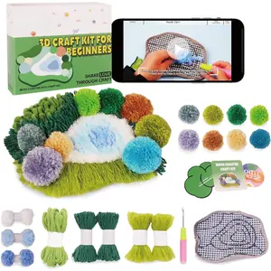 Latch Hook Kits for Adults -  Crochet Kit for Beginners Arts and Craft Kit Moss Rug Coaster Green Latitude37N