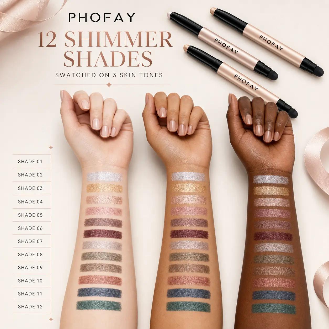 PHOFAY | NOW ON TIKTOK SHOP USA Dual-shadow liner duo Ended Shimmer Eyeshadow Stick with Built-In Smudger, Waterproof Easy-Apply Pearl Eye Shadow Pencil, 0.6g, 12 Shades  Makeup Blend Cosmetic Smooth