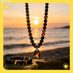 Natural Black Obsidian Necklace 60CM, Square Yellow Tiger Eye Pendant Beaded Chain, 8MM Obsidian Tiger Eye Bracelet Set, Green Aventurine Healing Crystal Jewelry for Men Women Spiritual Gift