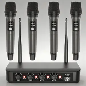 Aveek Wireless Microphone System with 4-Pack Dynamic Handheld Mics, 256ft Long Range, 40-Hour Battery, Low Latency Studio Sound for Karaoke, Singing, Speech, Church, Stage, Wedding, DJ & Events