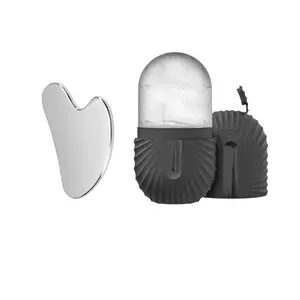 Silicone Facial Ice Roller & Metal Gua Sha Set for Puffiness & Redness Reduction with Gentle Cooling Massage for Face Eyes & Neck Skin Care