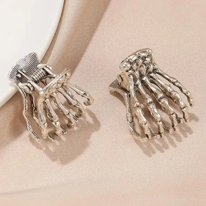 Halloween Fashionable Unique Skeleton Hand Design Hair Claw Clip (1 Pair), Casual and Versatile for Women & Girls, Trendy for Party and Daily Life