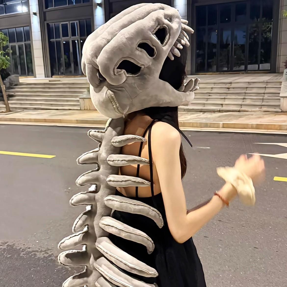 Gift Jurassic Park Dinosaur Skeleton Headpiece Fun Role Play Plush Toy Creative Prank Gift for Kids Family and Friends Plush Material Perfect for Role Playing and Pranks