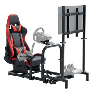 Supllueer Driving Simulator Cockpit with Monitor Stand & Red Seat Fit for G923 G920 T500 Fantec T3PA/TGT Stable & Strong,No Steering Wheel Shift Lever Pedal Display