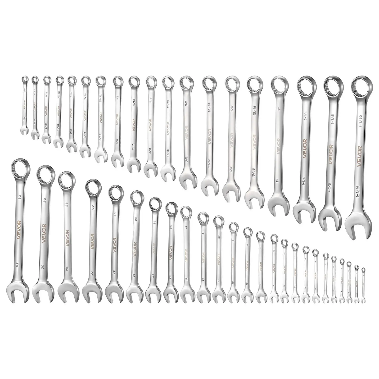 【DealsForYouDays】VEVOR Combination Wrench Set, 44-Piece SAE and Metric, 12-Point Box End and 15 °   Angled Open End Combination Wrenches with Roll Up Pouch, Carbon Steel, for General Household and Automotive RepairsSummervibes