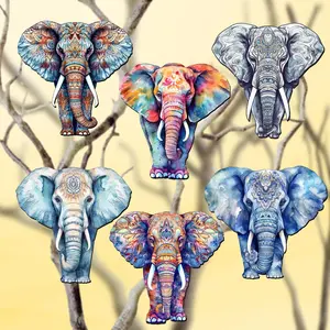 Designocracy 8090036C-S6 2 x 2 x 0.25 in. Elephants Decorative Wooden Clip-on Ornaments Christmas Decor, Set of 6