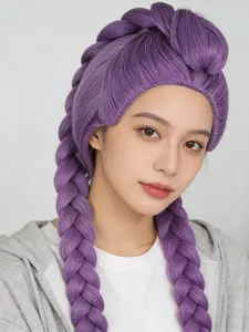 Woven Long Wig with Ponytail, Hunter Costume Wig, K-Pop Devil May Cry Rumiy Wig, Role Play, Theater, Party Accessories